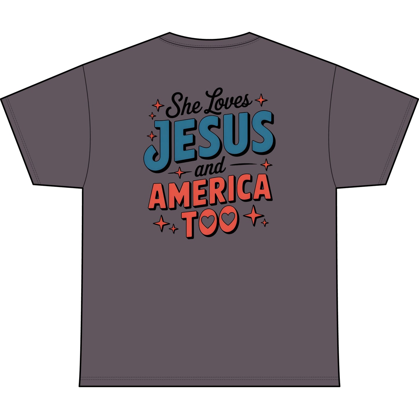 She Loves Jesus and America Too T-Shirt — Patriotic Faith Graphic Tee (1776)