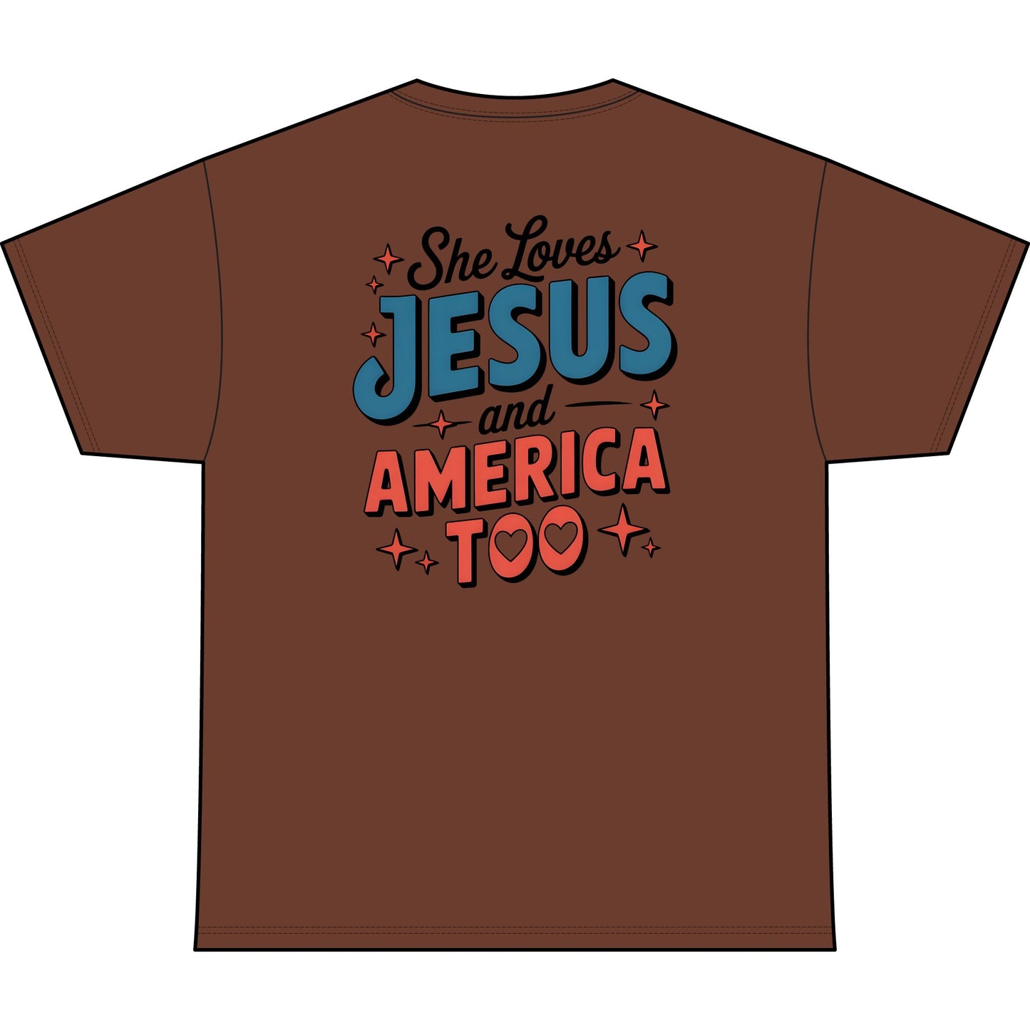 She Loves Jesus and America Too T-Shirt — Patriotic Faith Graphic Tee (1776)