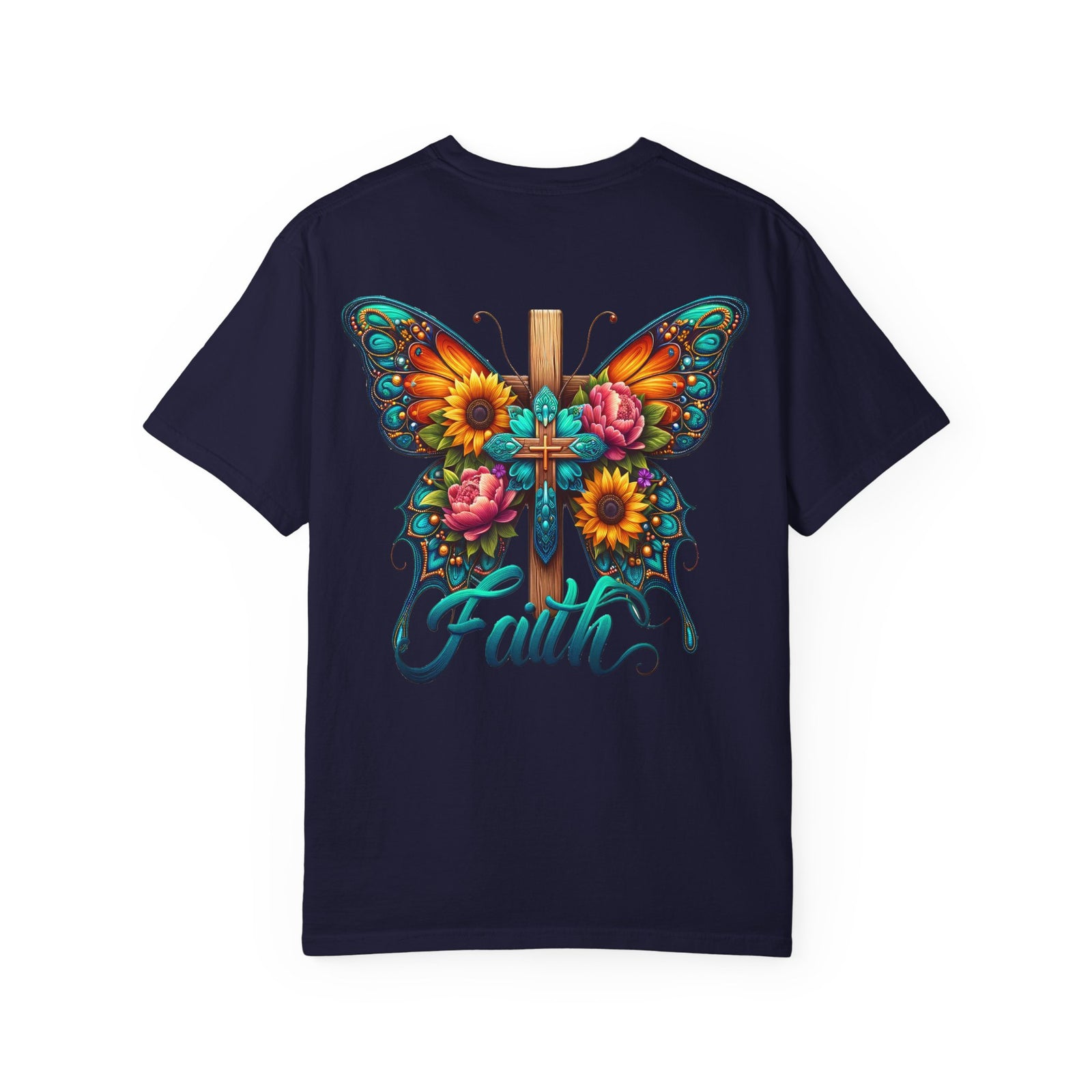 Faith Butterfly T‑Shirt — Floral Cross Design for Christian Gifts & Church Events