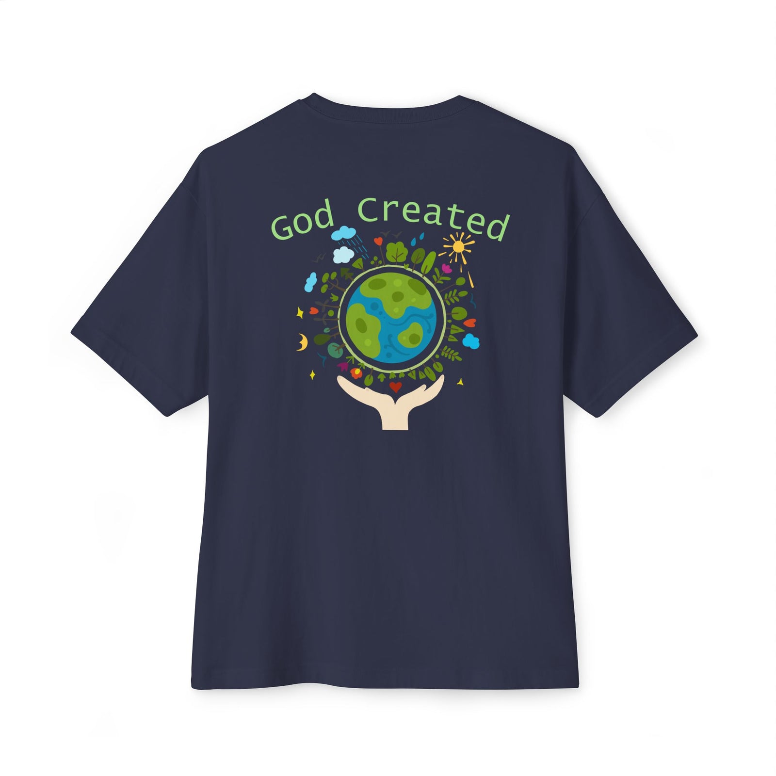T-Shirt — "God Created" Earth Graphic Tee (Eco, Faith & Nature Love)