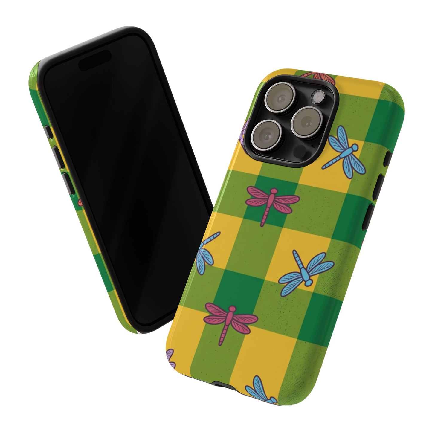 Dragonfly Check Phone Case — Colorful Plaid Protective Tough Case