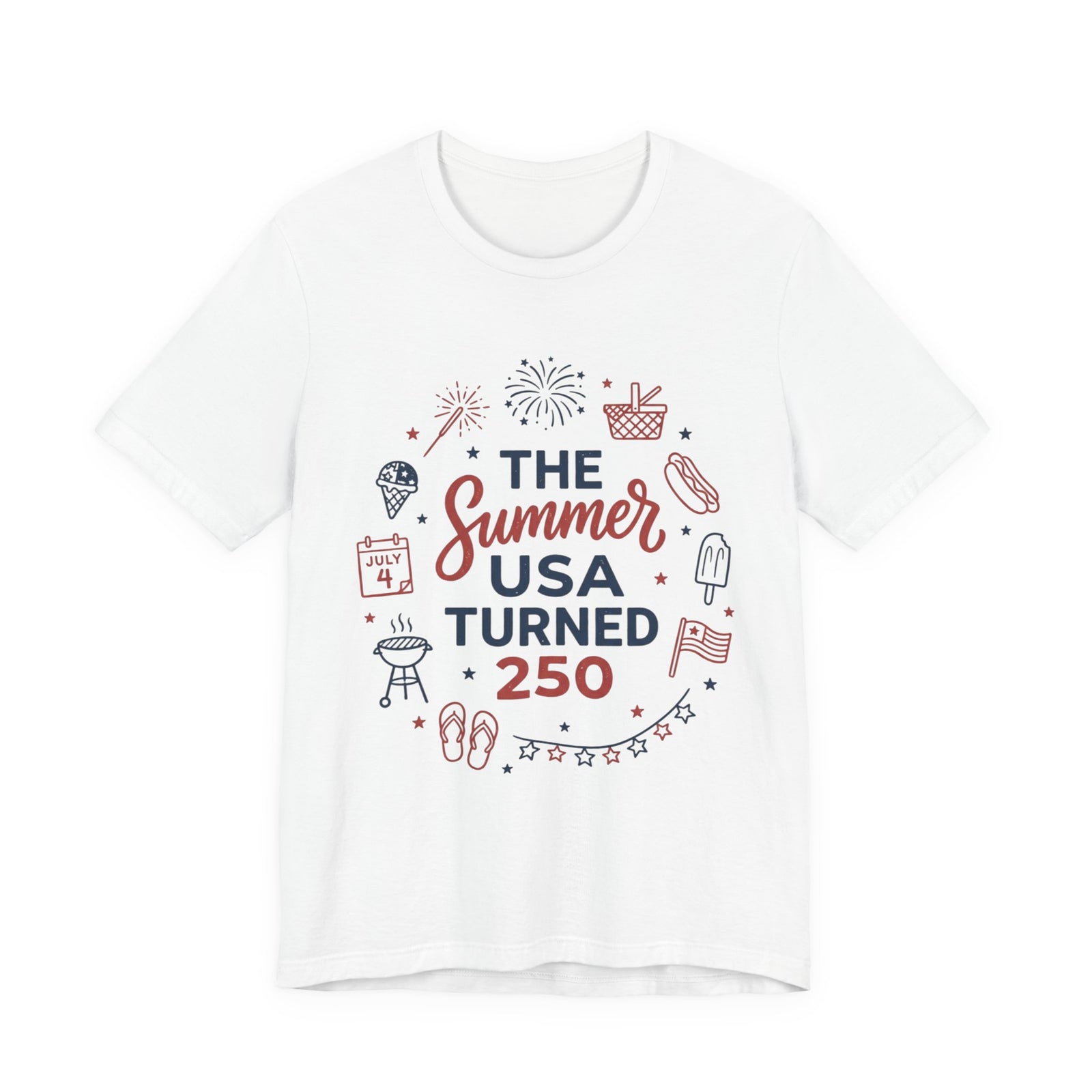 Patriotic Summer USA 250 Tee | Vintage Americana stars, red white blue