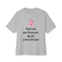 Load image into Gallery viewer, "Tethered but Survived by the Grace of God" Breast Cancer Awareness Tee