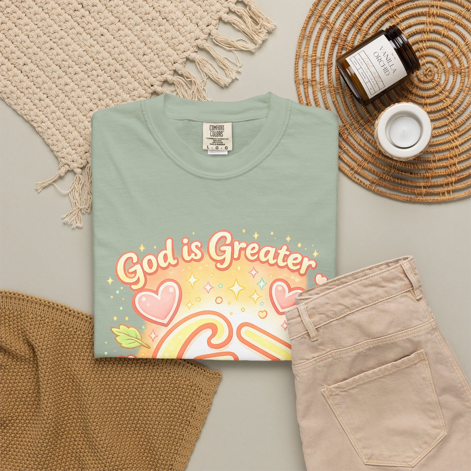 God's Greater Tee — Cute Floral Christian Graphic T-Shirt