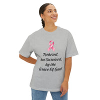 Load image into Gallery viewer, "Tethered but Survived by the Grace of God" Breast Cancer Awareness Tee