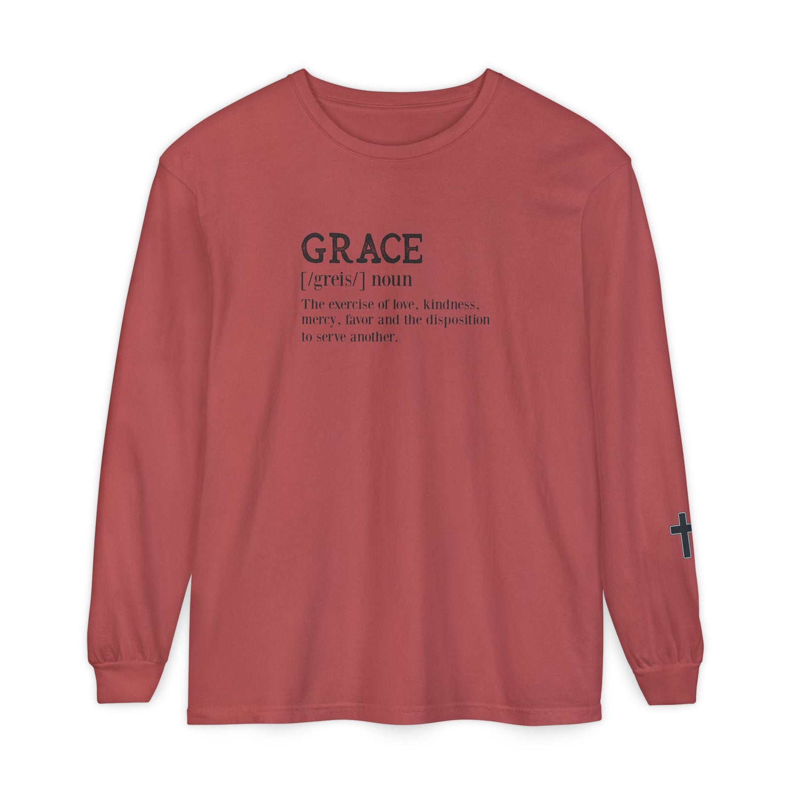 Grace Definition Long Sleeve Shirt — Christian Faith Cross Tee