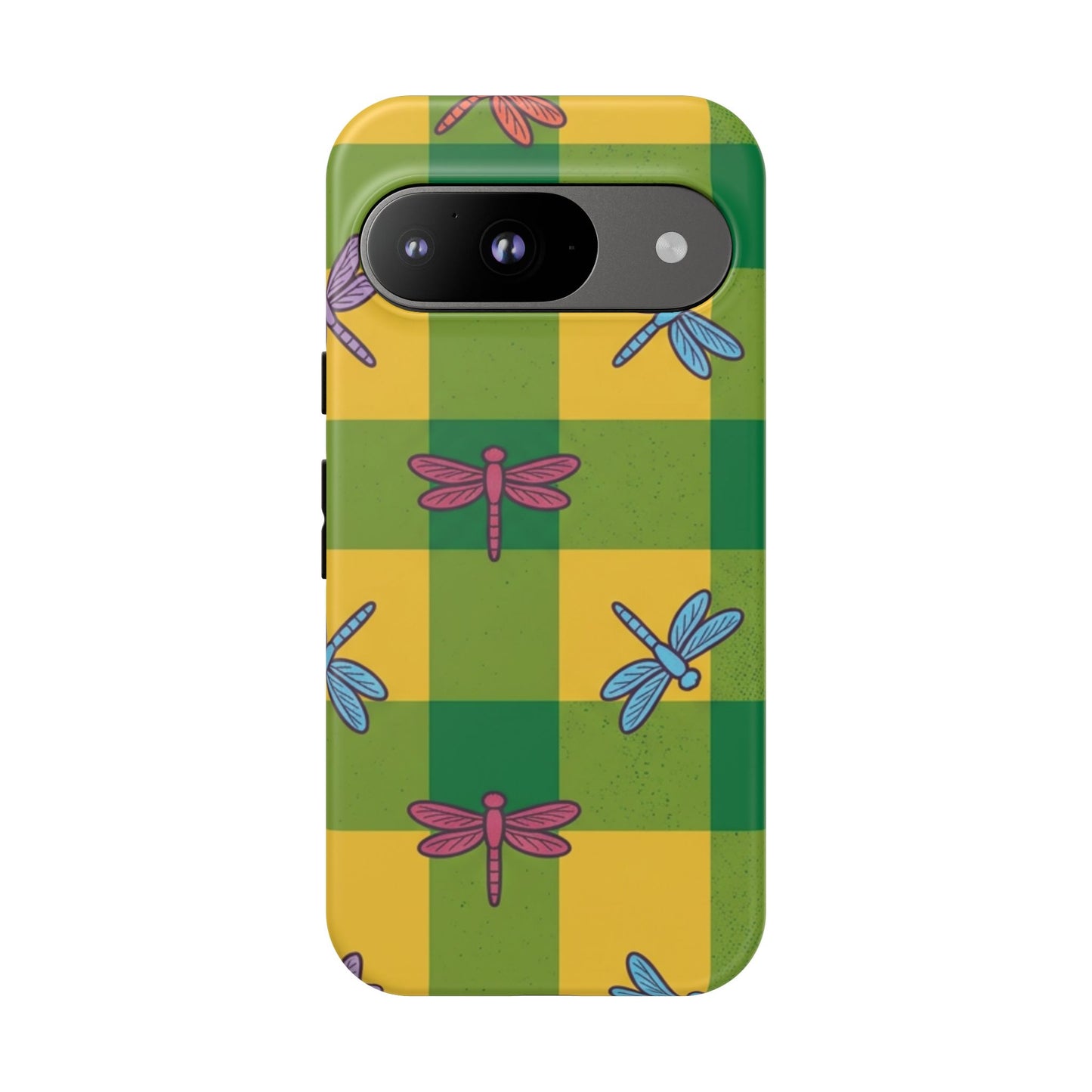 Dragonfly Check Phone Case — Colorful Plaid Protective Tough Case