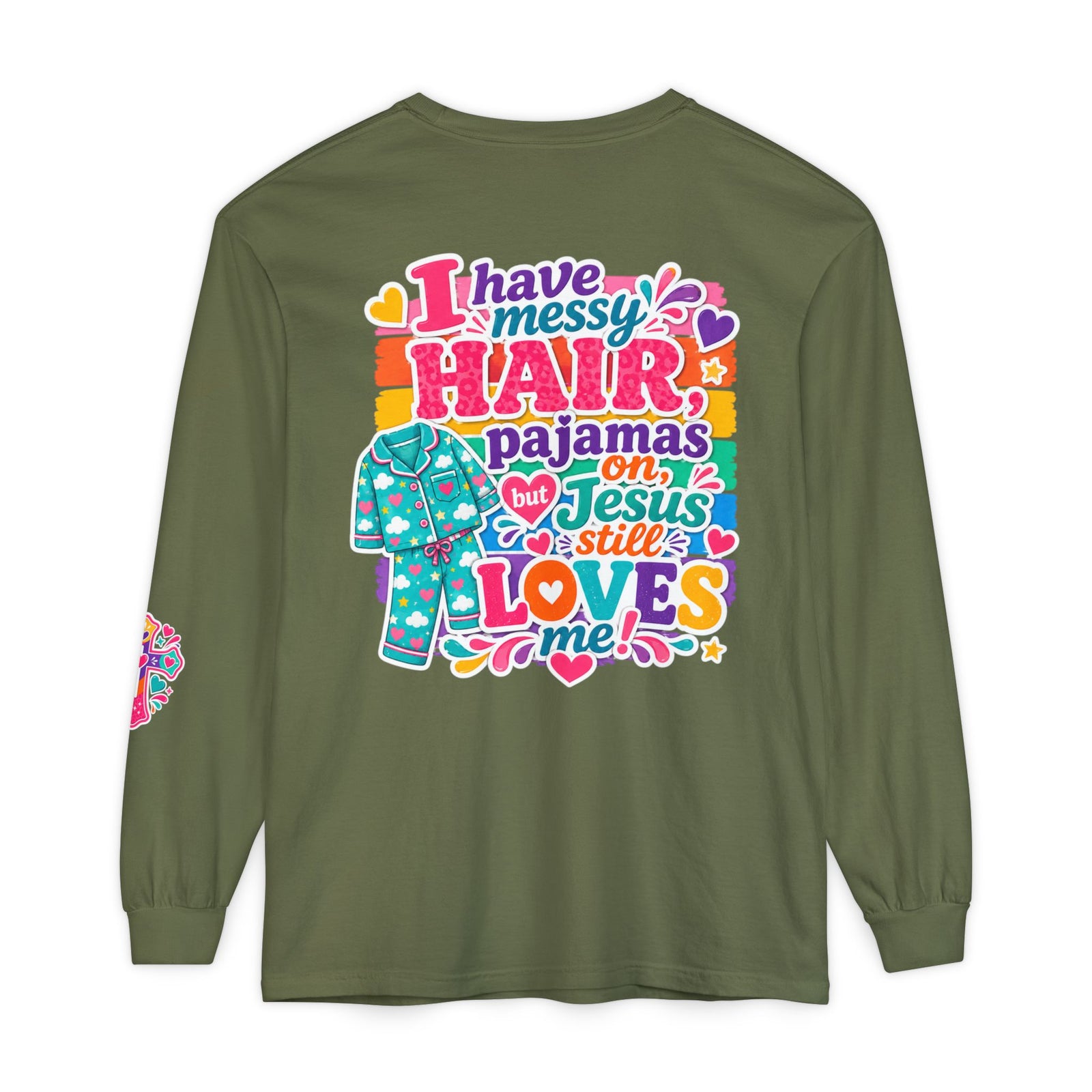 Christian Pajama Graphic Long Sleeve Tee — "...Jesus Still Loves Me"