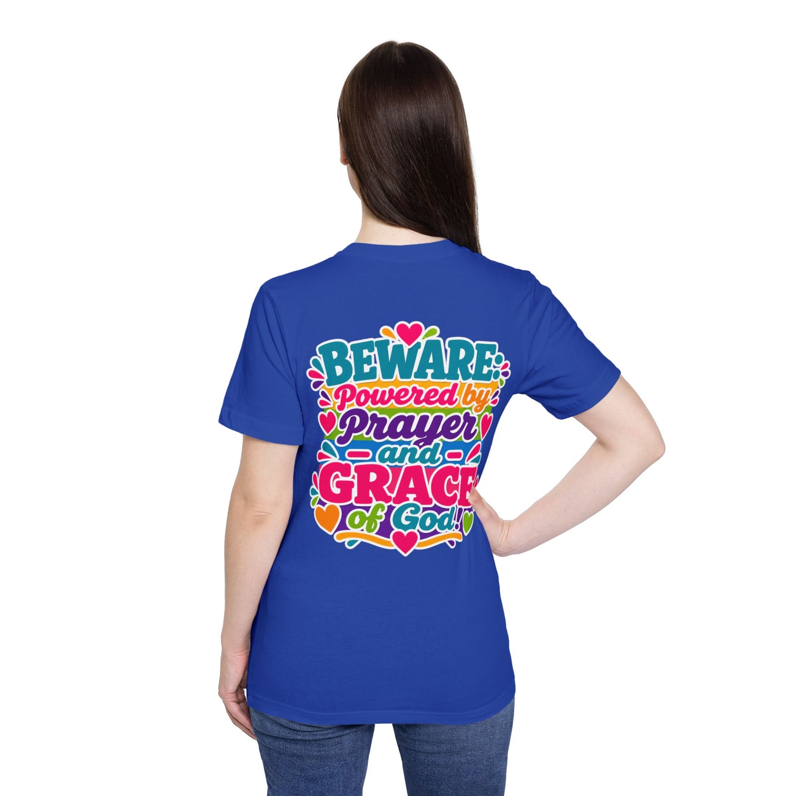 Christian Prayer & Grace T-Shirt — “Beware: Powered by Prayer and Grace of God”