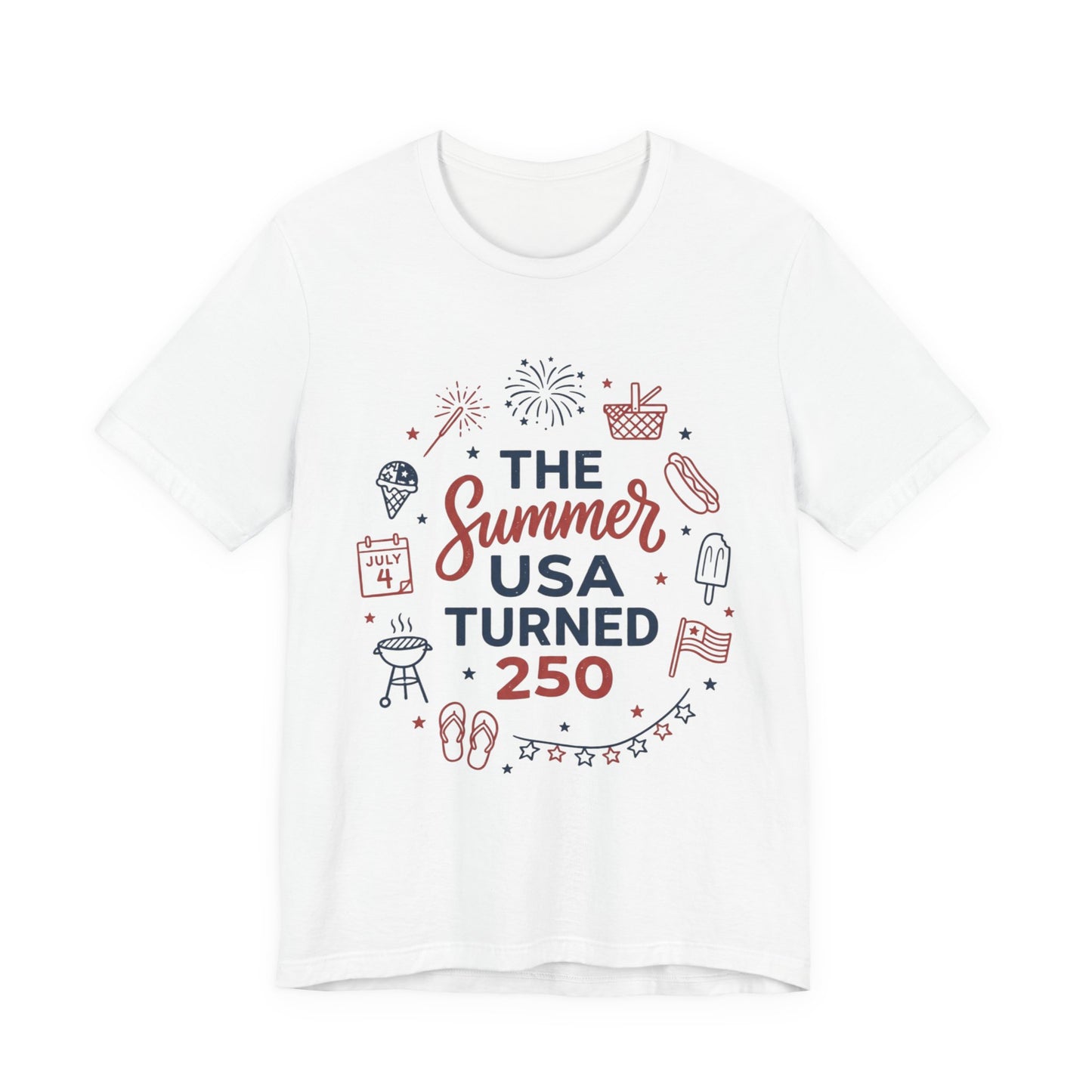 Patriotic Summer USA 250 Tee | Vintage Americana stars, red white blue