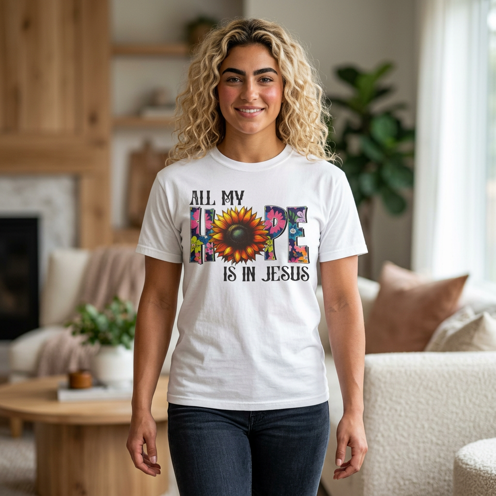 T-Shirt — "All My Hope Is in Jesus" Sunflower Faith Tee