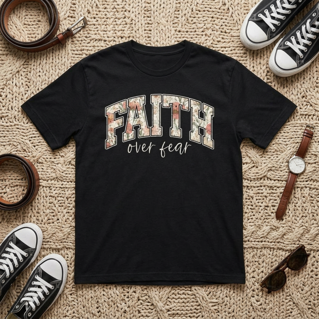 Faith Floral Boxy Tee — Oversized White Graphic T-Shirt with Floral "FAITH" Design