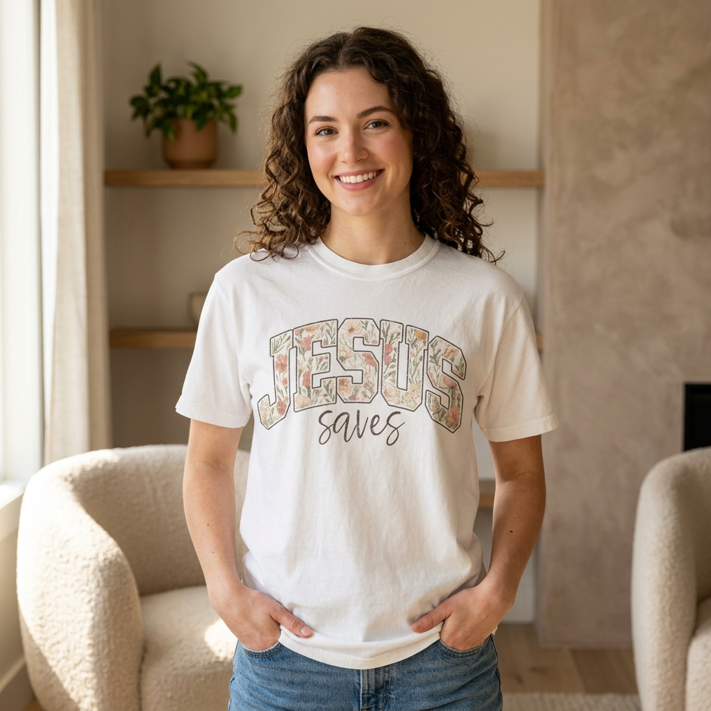 Jesus Saves Floral T-Shirt — Christian Faith Tee for Women & Men