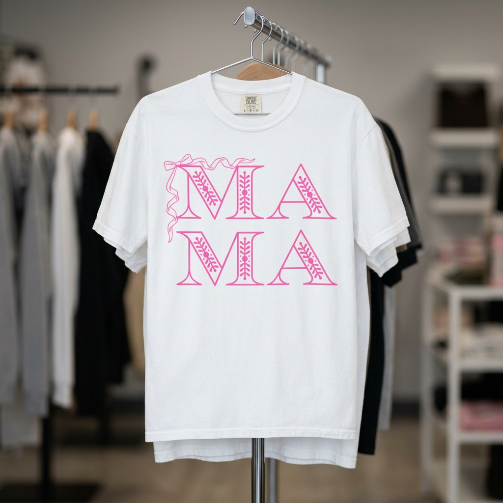 Mama Pink Bow Graphic T-Shirt