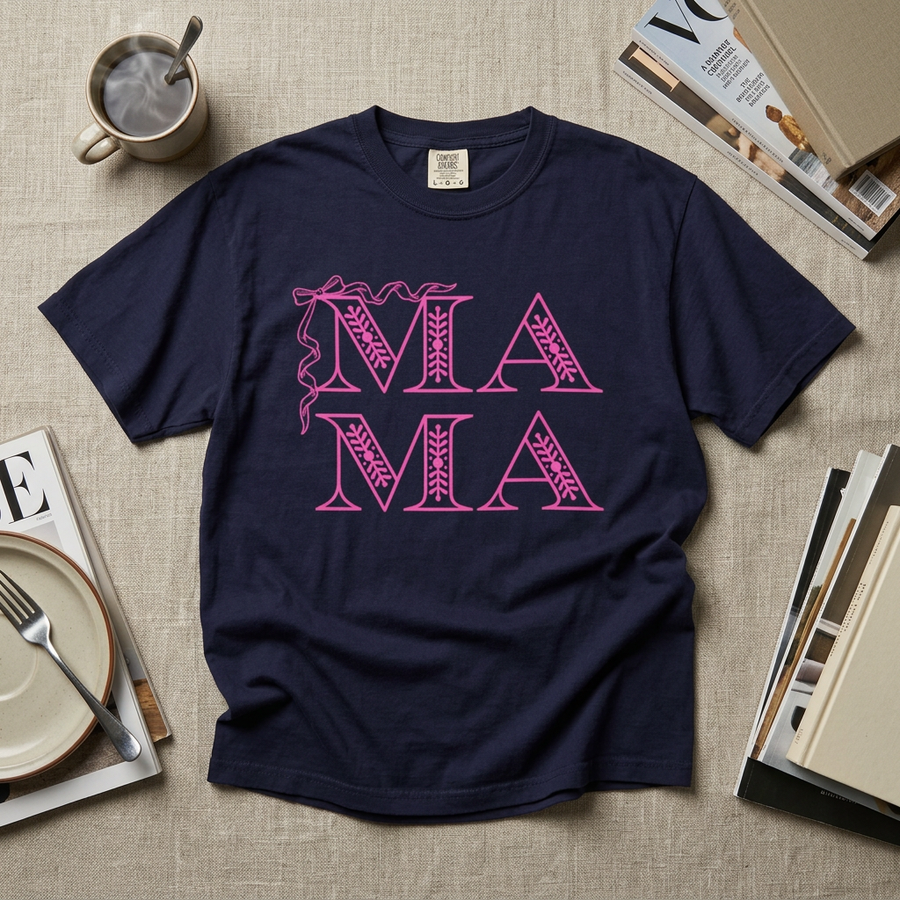 Mama Pink Bow Graphic T-Shirt
