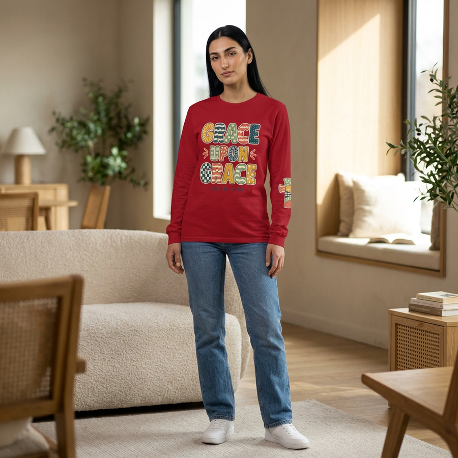 Grace Upon Grace Long Sleeve Tee — John 1:16 Christian Shirt