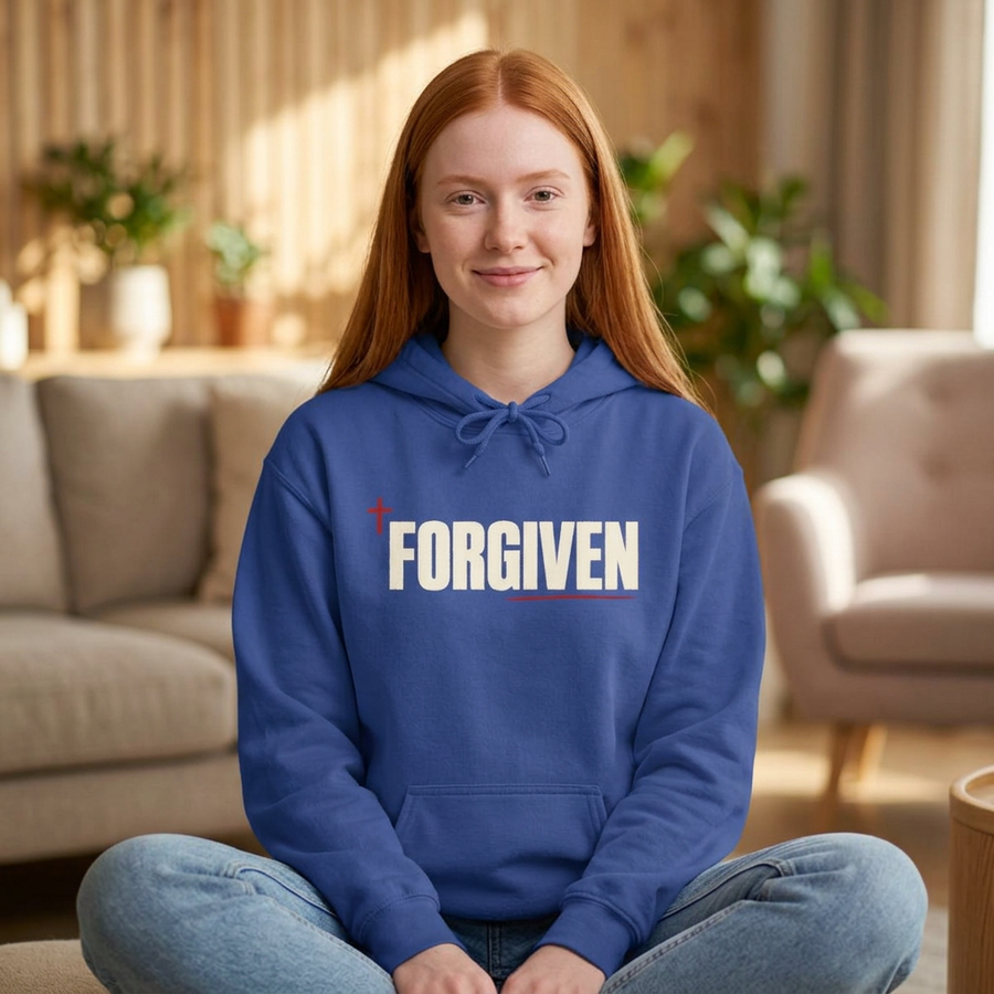 Forgiven Hoodie — Christian Faith Pullover with Cross Graphic