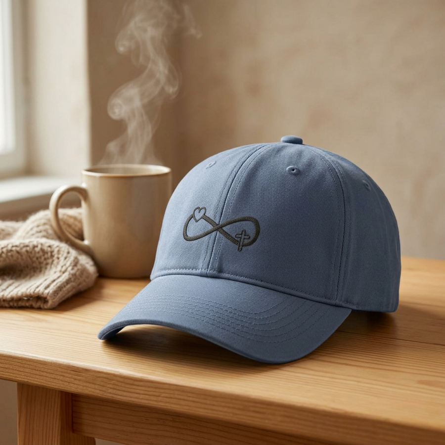 Infinity Heart & Cross Embroidered Cap — Coastal Washed Baseball Hat