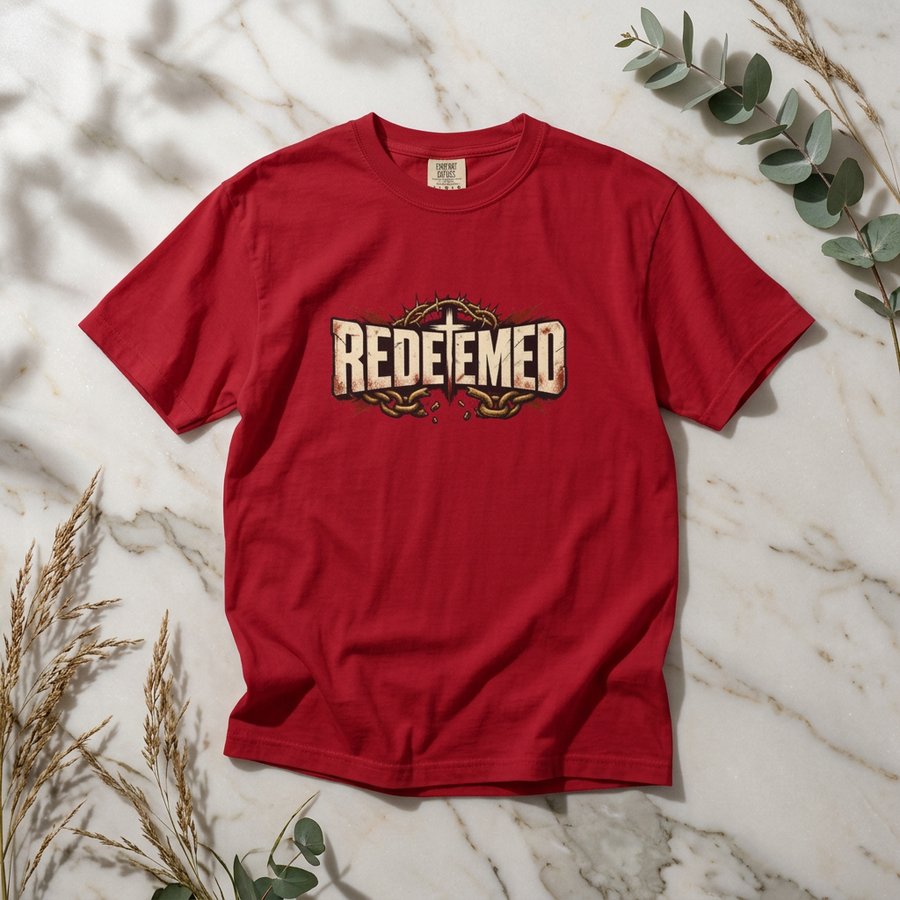 Redeemed T-Shirt — Christian Faith Graphic Tee with Crown of Thorns