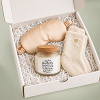 Load image into Gallery viewer, Soy Wax Candle, Cozy Warm Socks &amp; Eye Mask Gift Set – Lay Down Heavy Burdens Christian Self-Care Gift