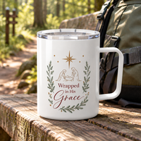 Load image into Gallery viewer, "Wrapped in His Grace" Christmas Insulated Coffee Travel Mug