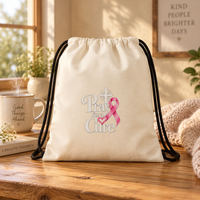 Load image into Gallery viewer, Pink Ribbon "Pray for Cure" Drawstring Bag