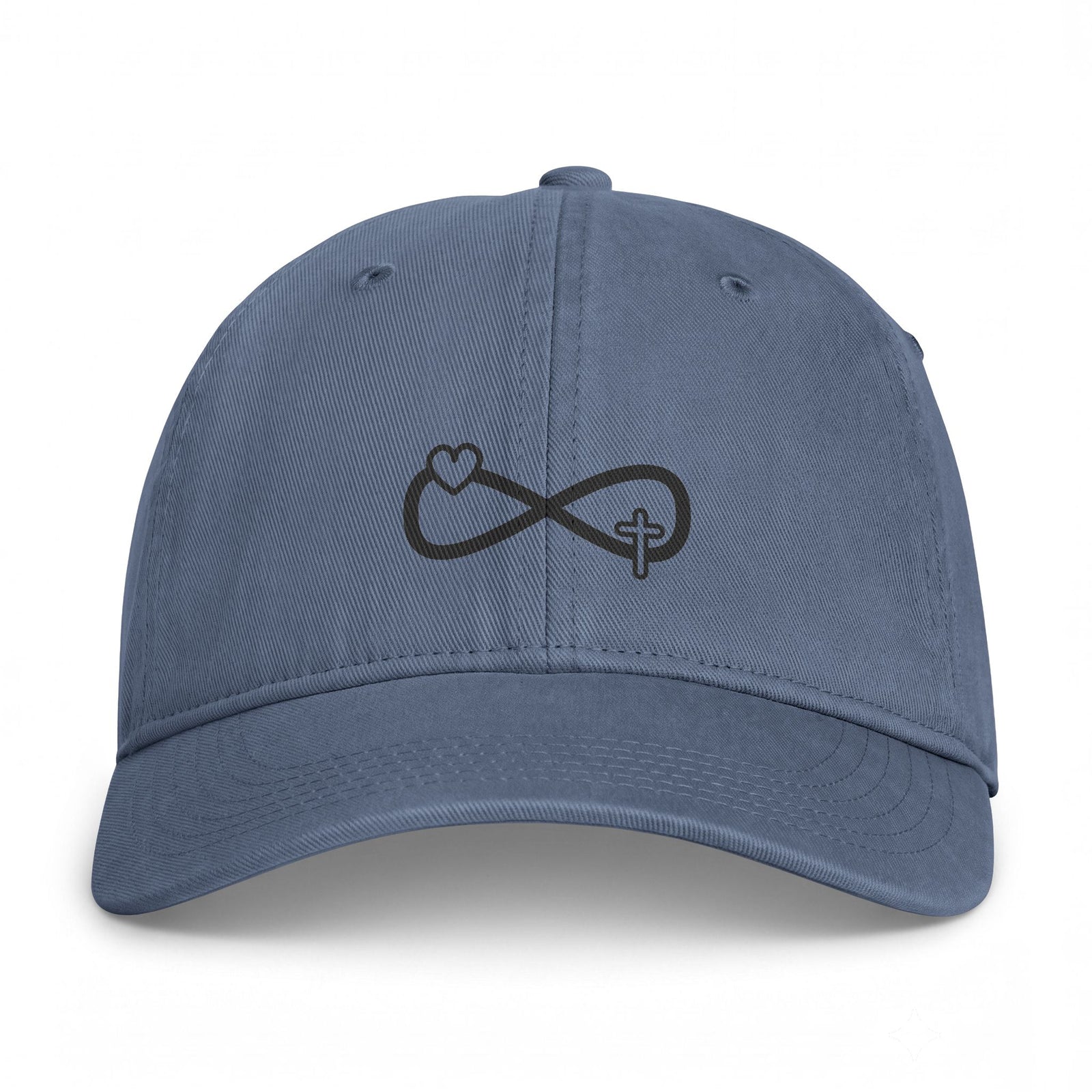 Infinity Heart & Cross Embroidered Cap — Coastal Washed Baseball Hat