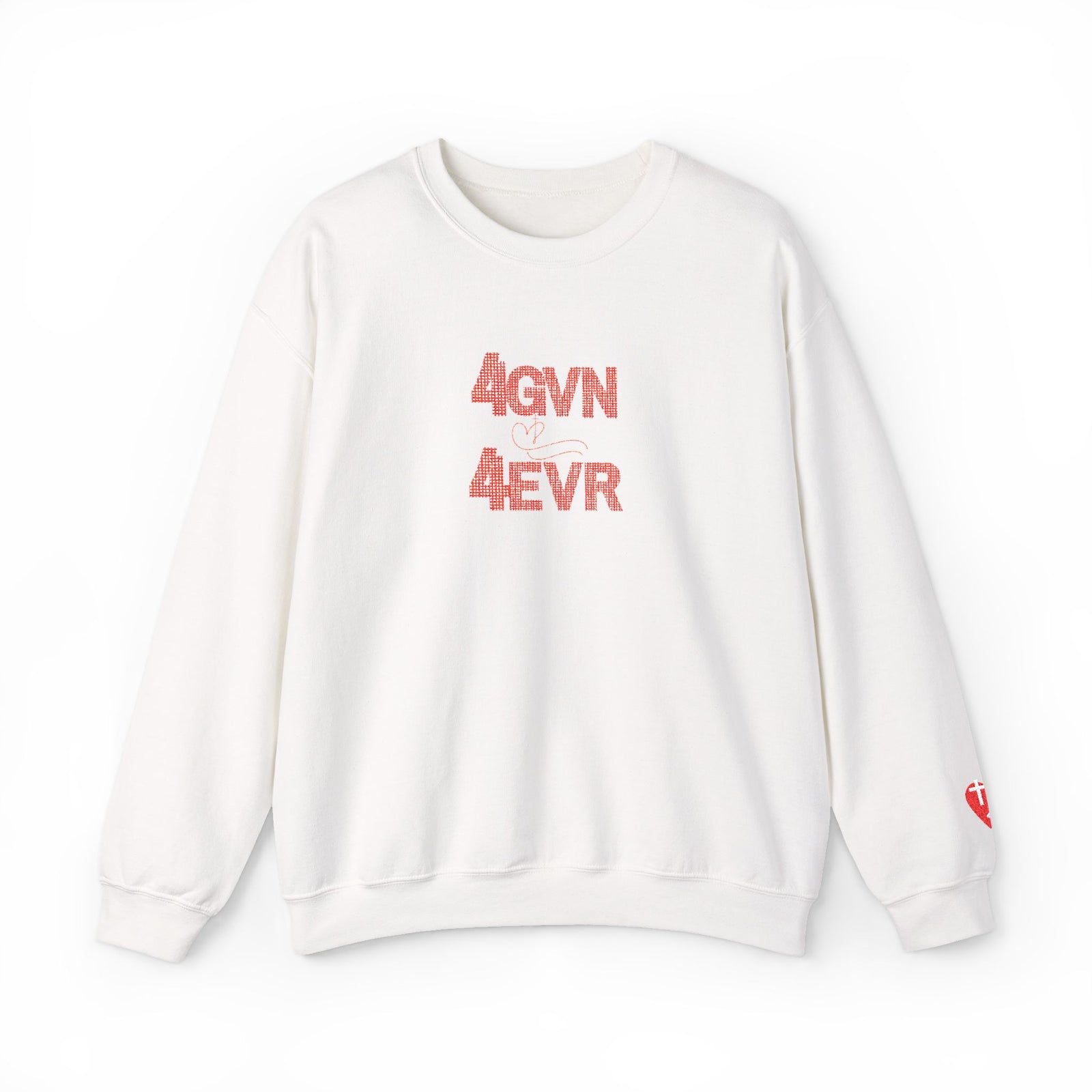 Crewneck Sweatshirt — 'AGAIN NEVER' Floral Text Design, White Cozy Pullover