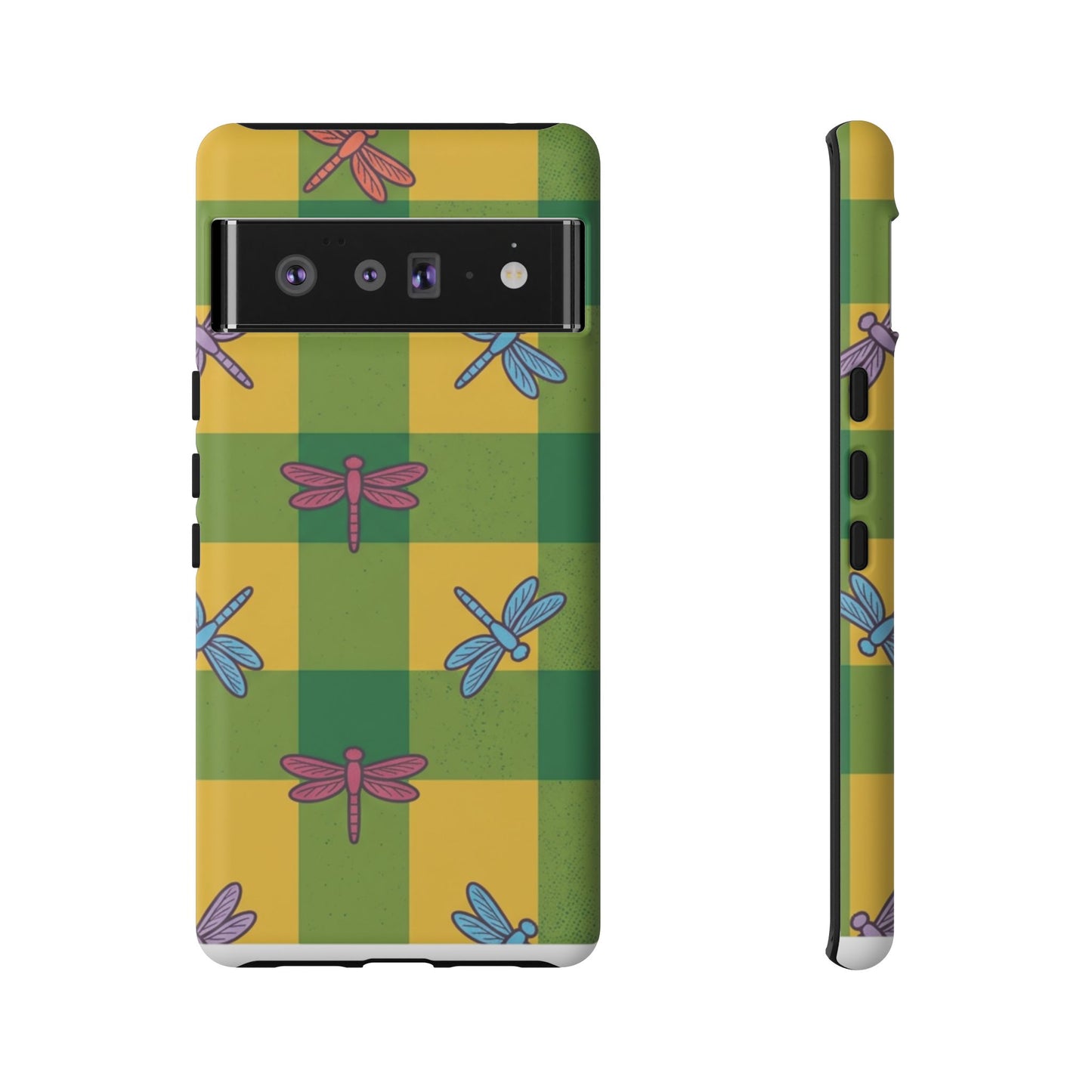 Dragonfly Check Phone Case — Colorful Plaid Protective Tough Case