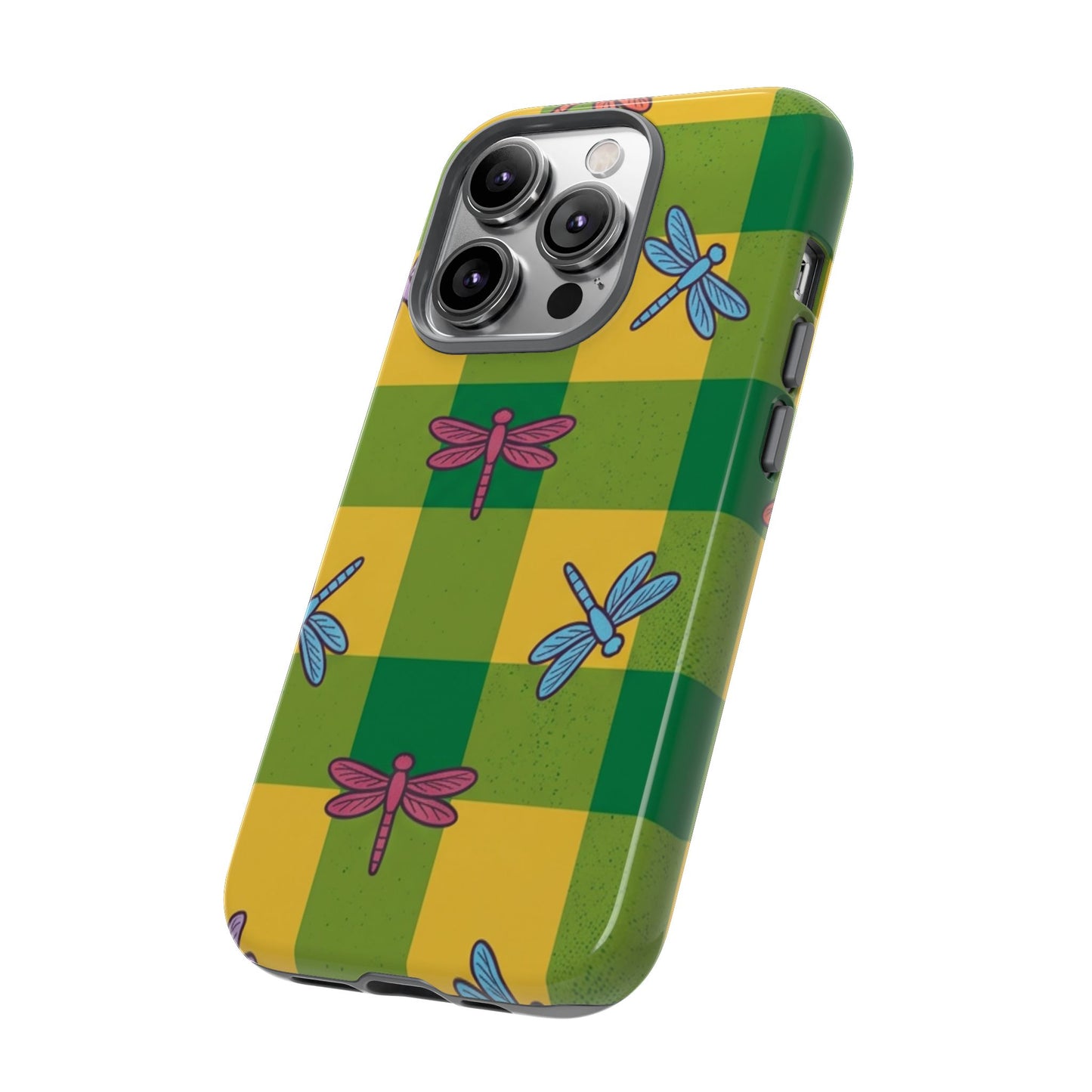 Dragonfly Check Phone Case — Colorful Plaid Protective Tough Case