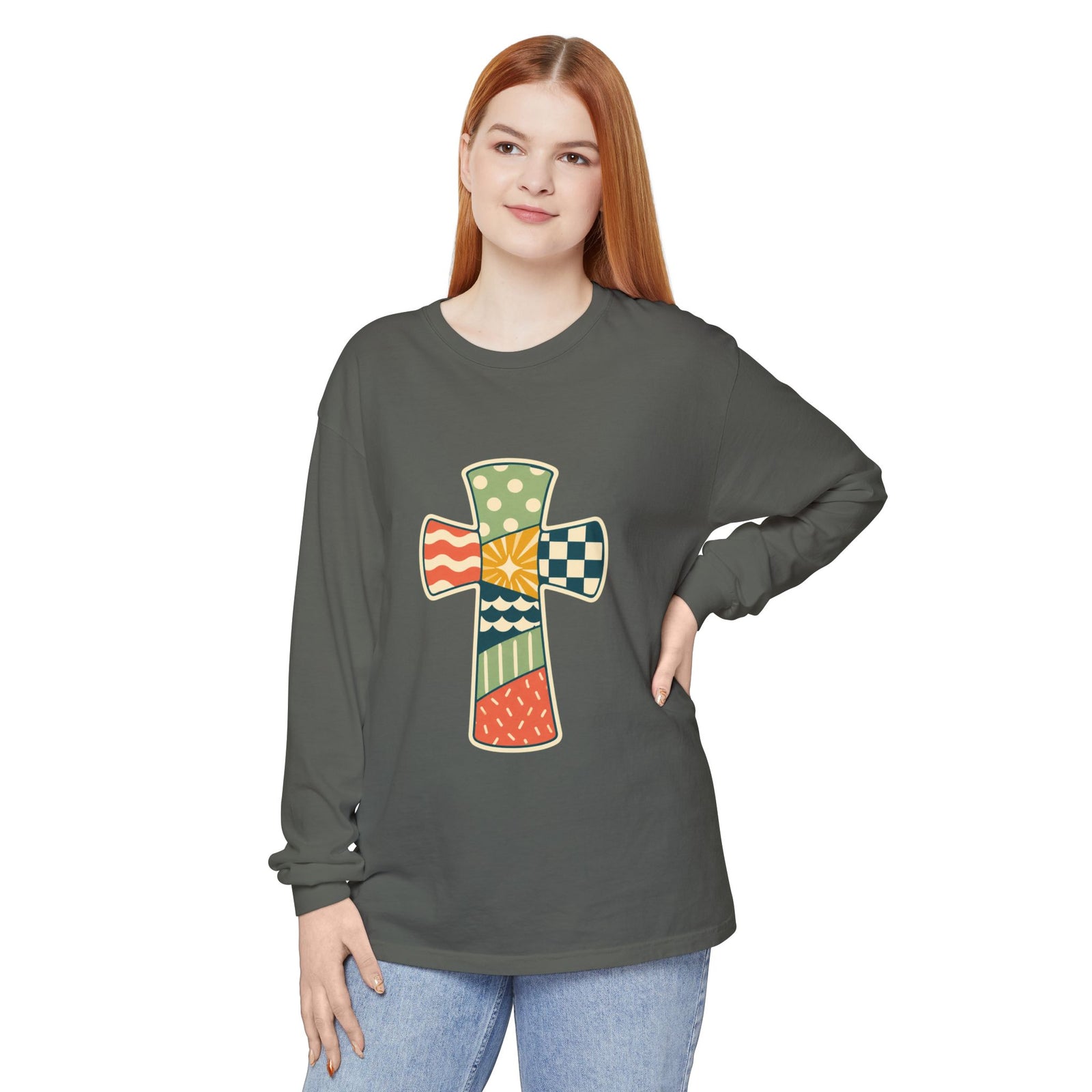 Patchwork Cross Long Sleeve T-Shirt