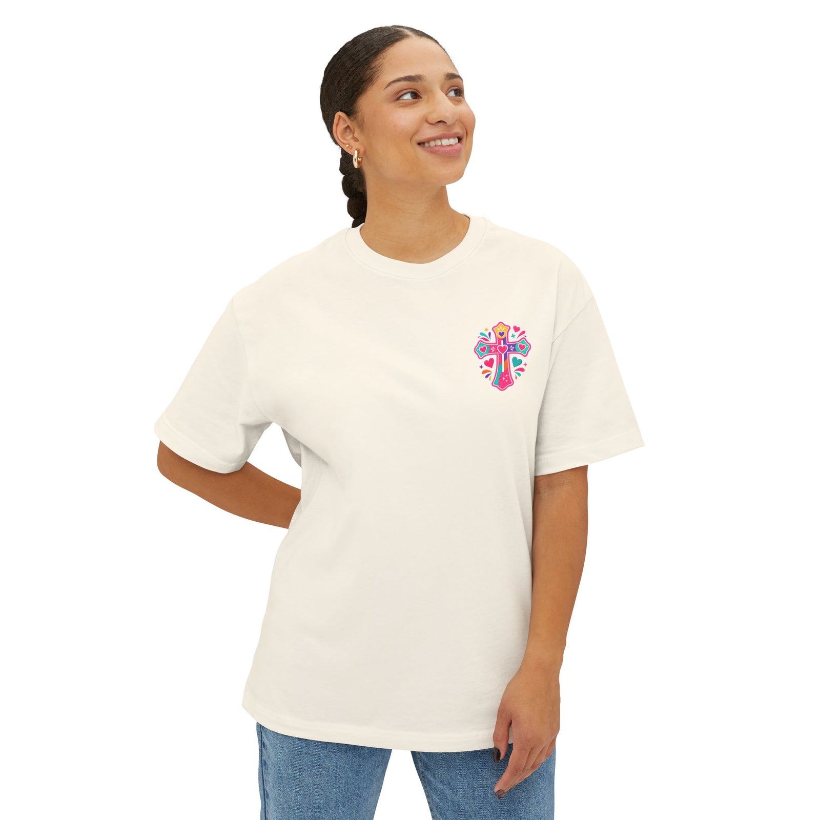 Christian Tee — "I Have Messy Hair, Pajamas On, But Jesus Still Loves Me" Boxy T-Shirt