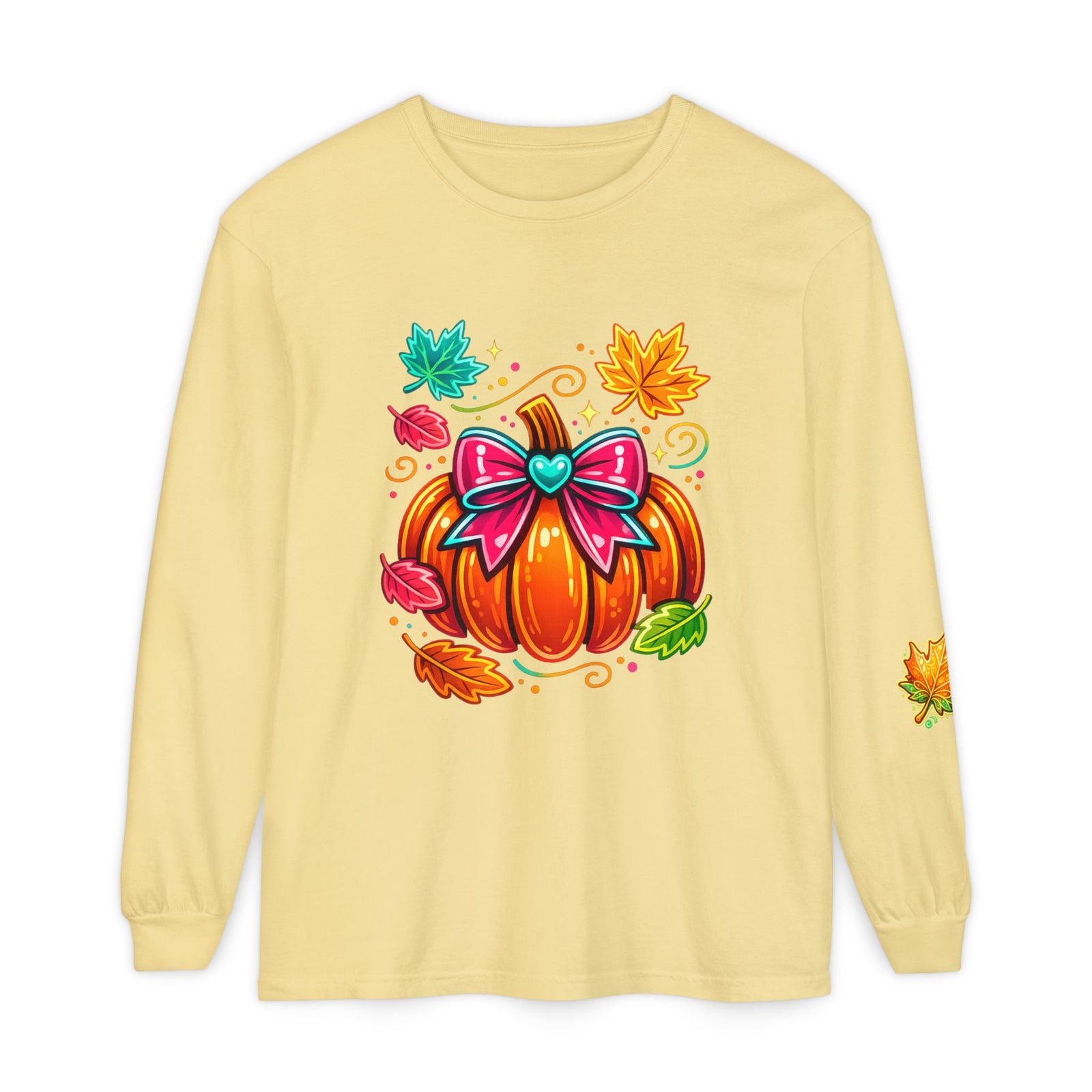 Autumn Pumpkin Bow Long Sleeve Tee