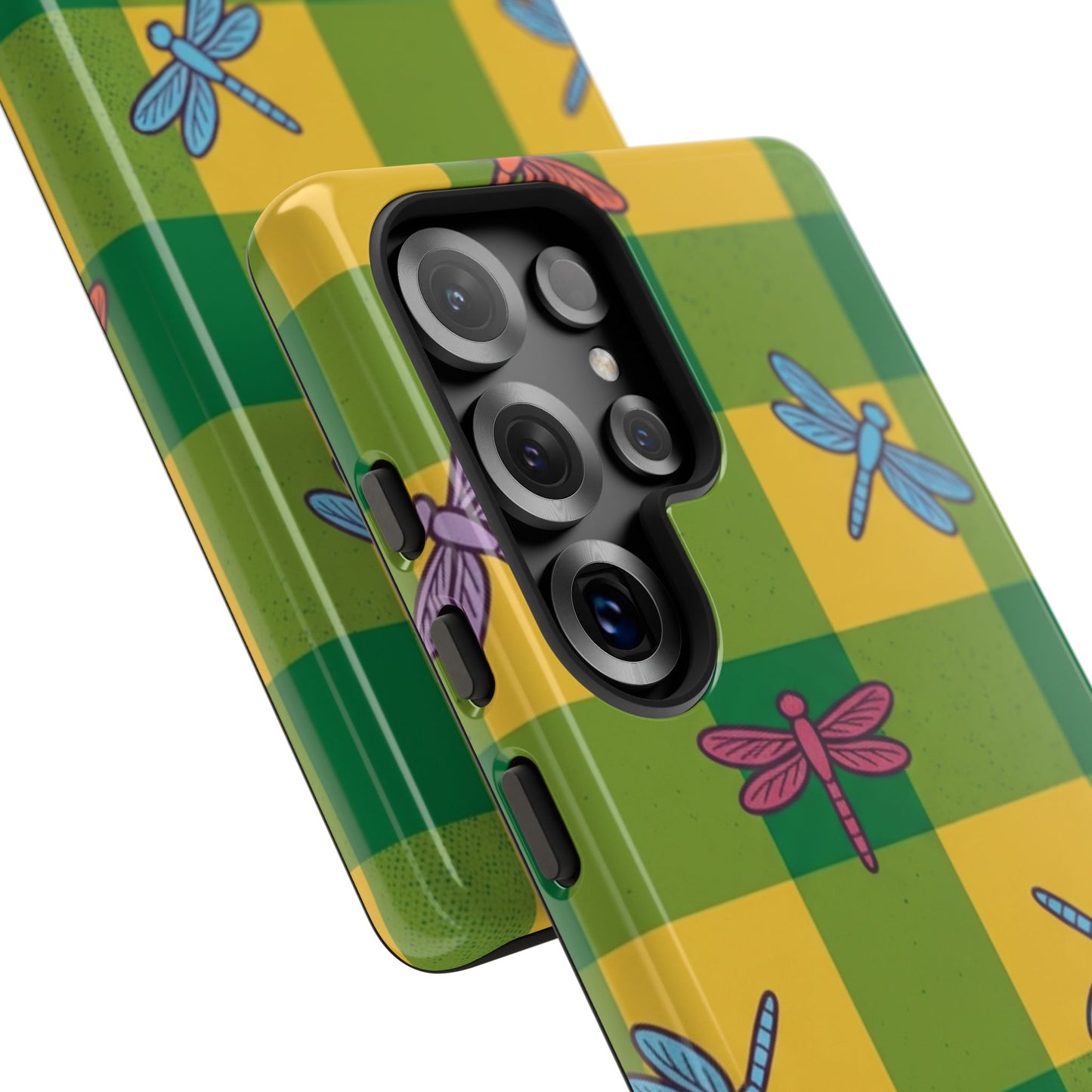 Dragonfly Check Phone Case — Colorful Plaid Protective Tough Case