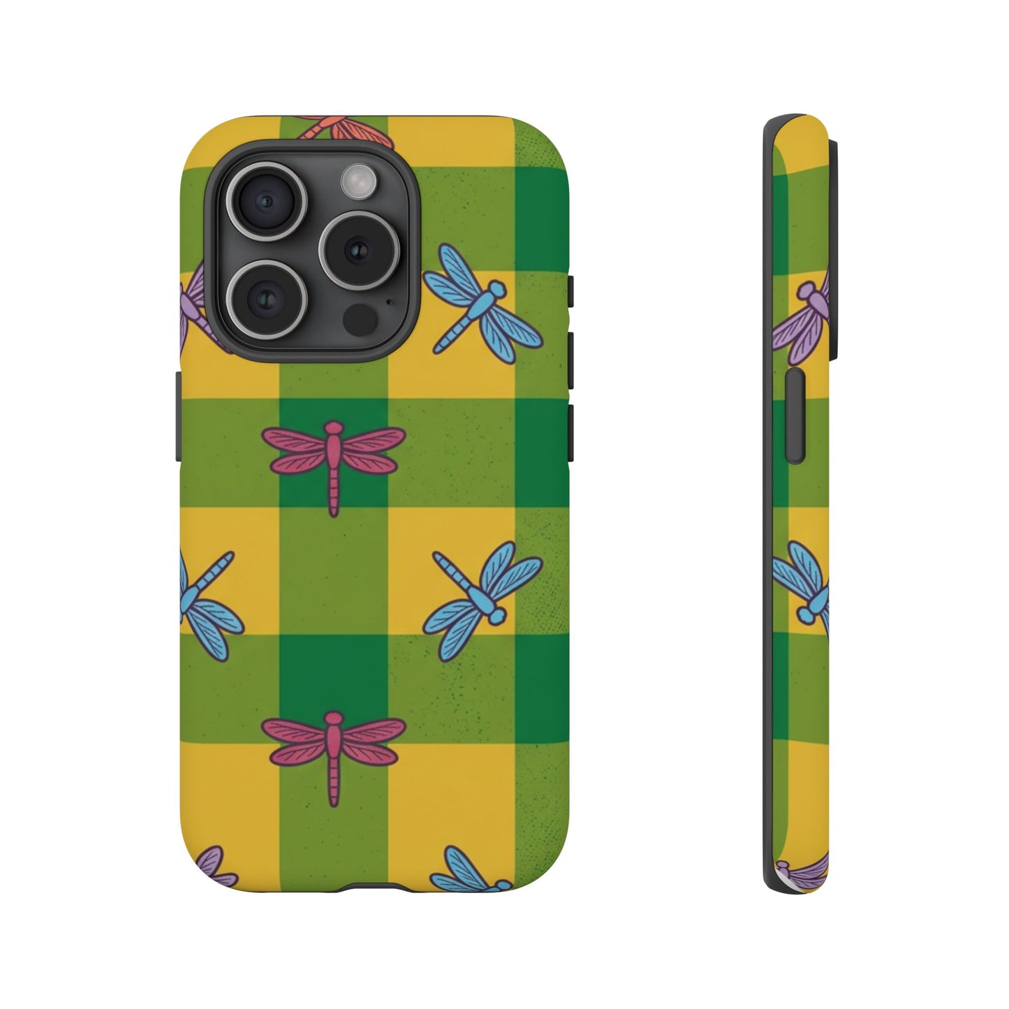 Dragonfly Check Phone Case — Colorful Plaid Protective Tough Case