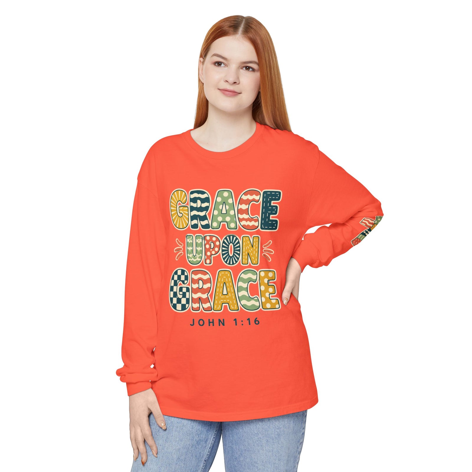 Grace Upon Grace Long Sleeve T-Shirt — John 1:16 Christian Tee