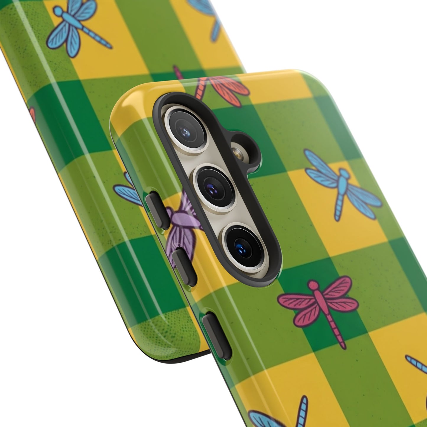 Dragonfly Check Phone Case — Colorful Plaid Protective Tough Case