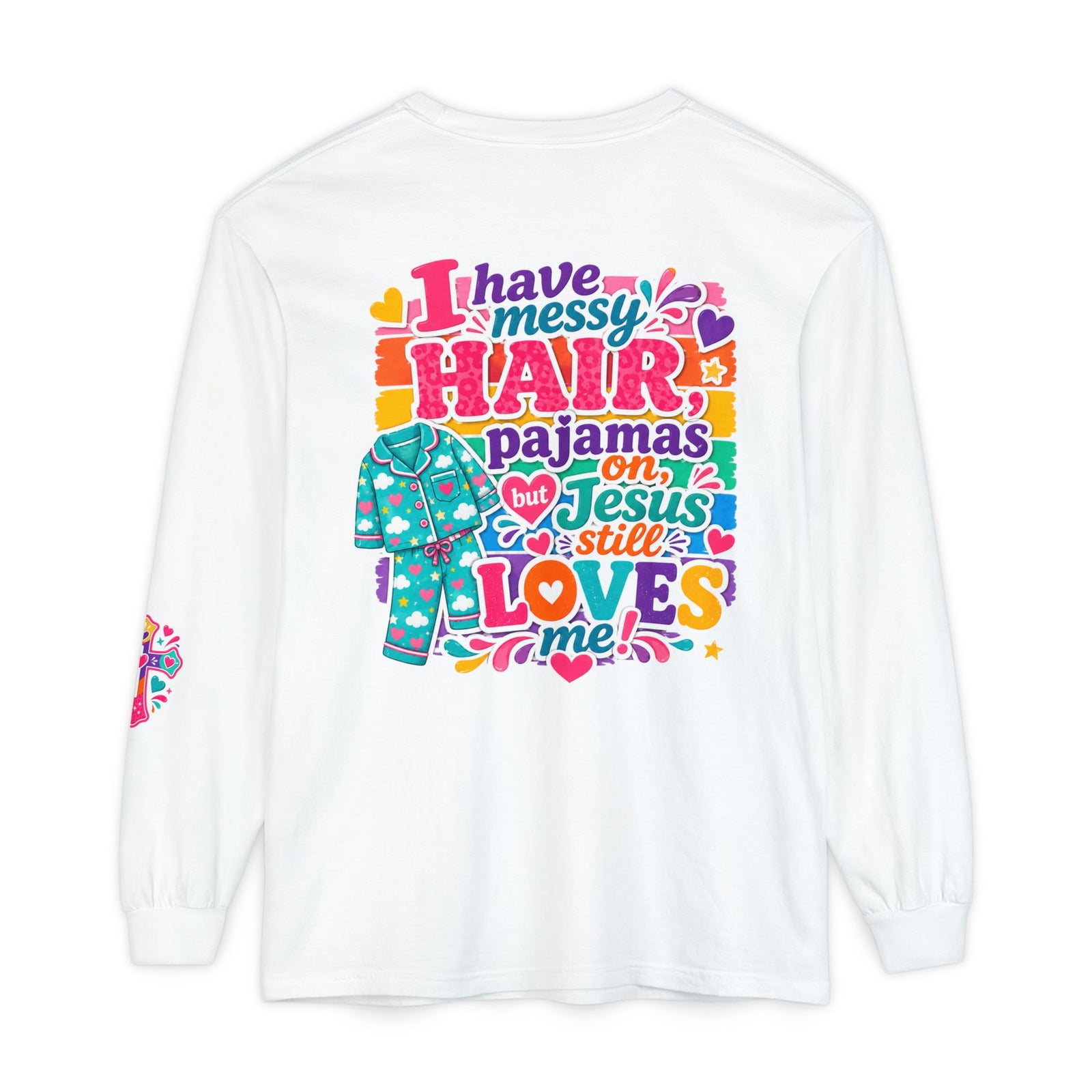 Christian Pajama Graphic Long Sleeve Tee — "...Jesus Still Loves Me"