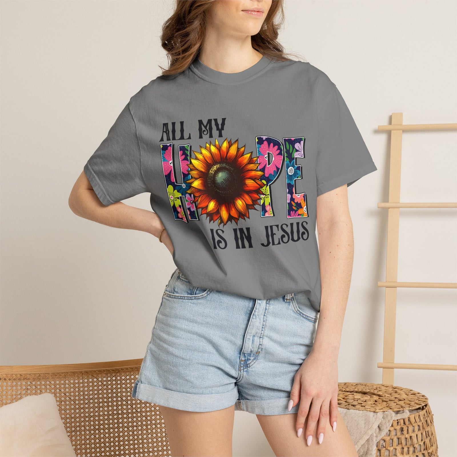 T-Shirt — "All My Hope Is in Jesus" Sunflower Faith Tee