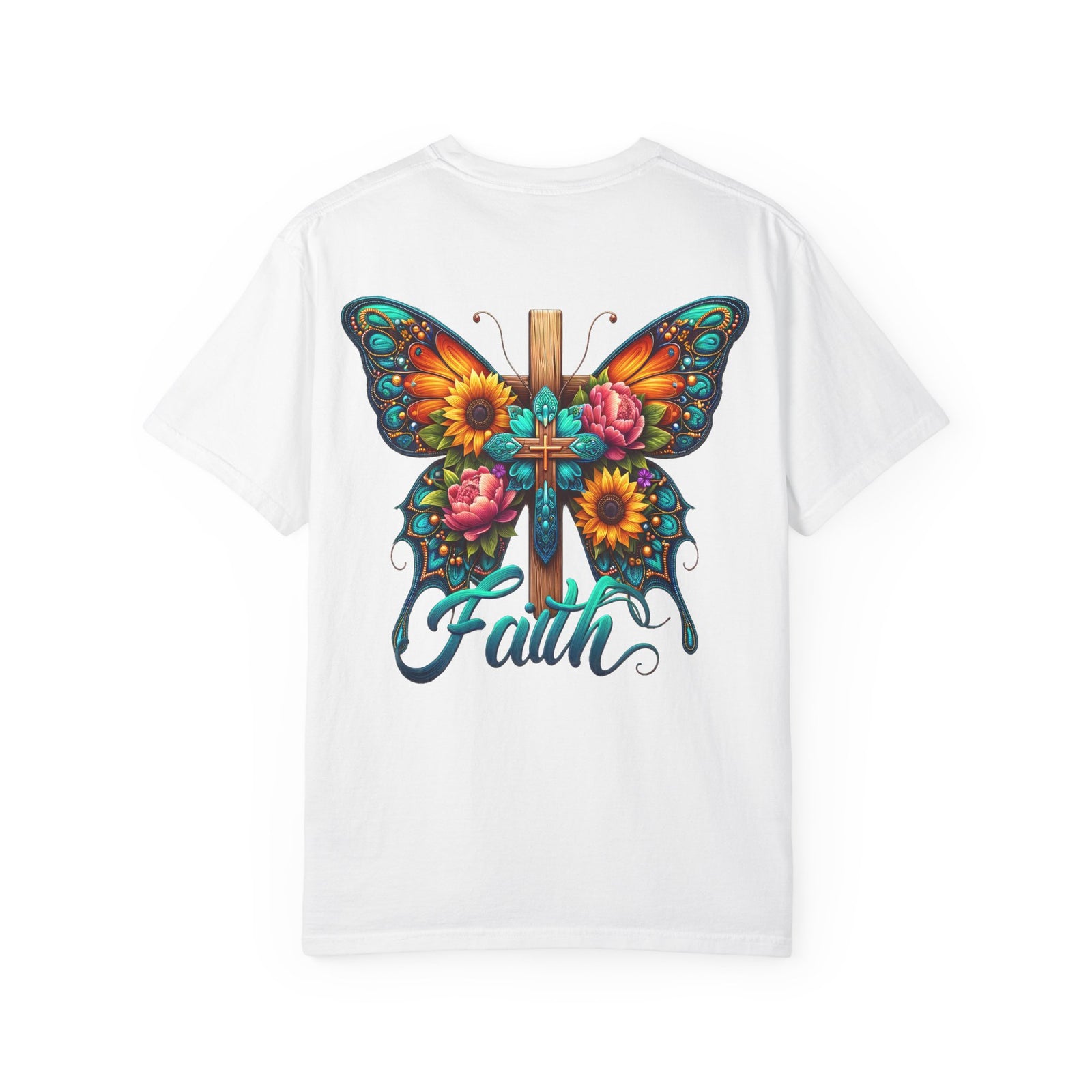 Faith Butterfly T‑Shirt — Floral Cross Design for Christian Gifts & Church Events