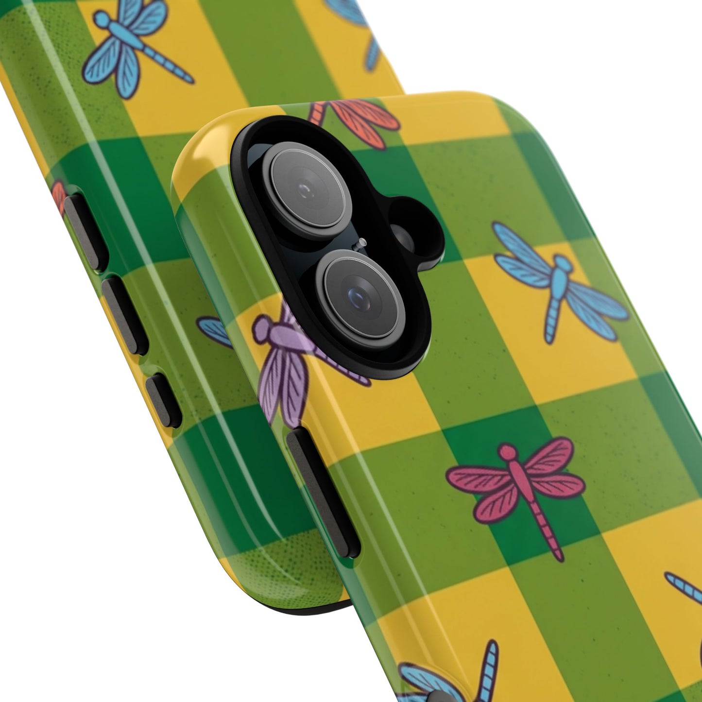 Dragonfly Check Phone Case — Colorful Plaid Protective Tough Case