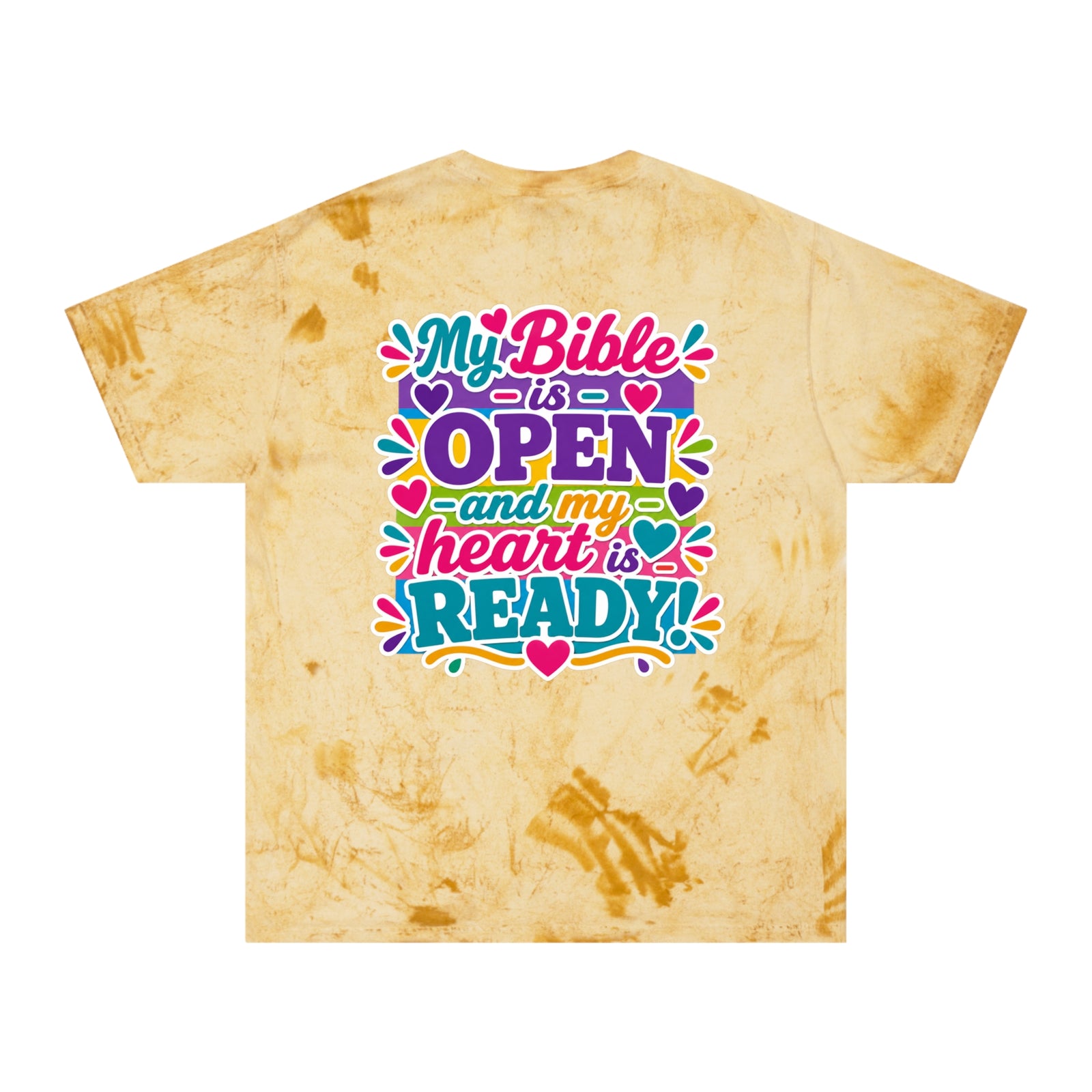 Christian Tie-Dye T-Shirt — “My Bible is Open and My Heart is Ready” Colorful Faith Tee