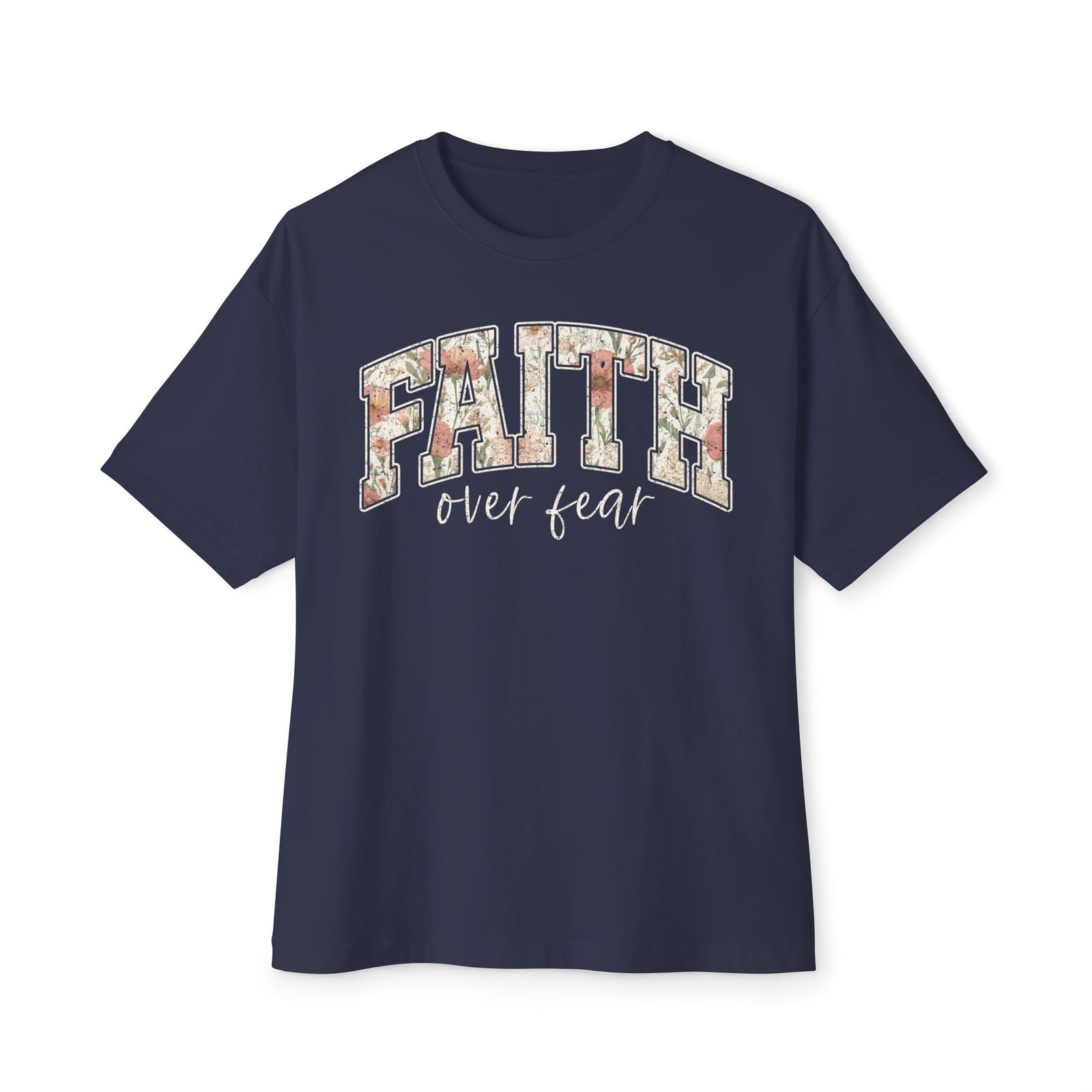 Faith Floral Boxy Tee — Oversized White Graphic T-Shirt with Floral "FAITH" Design