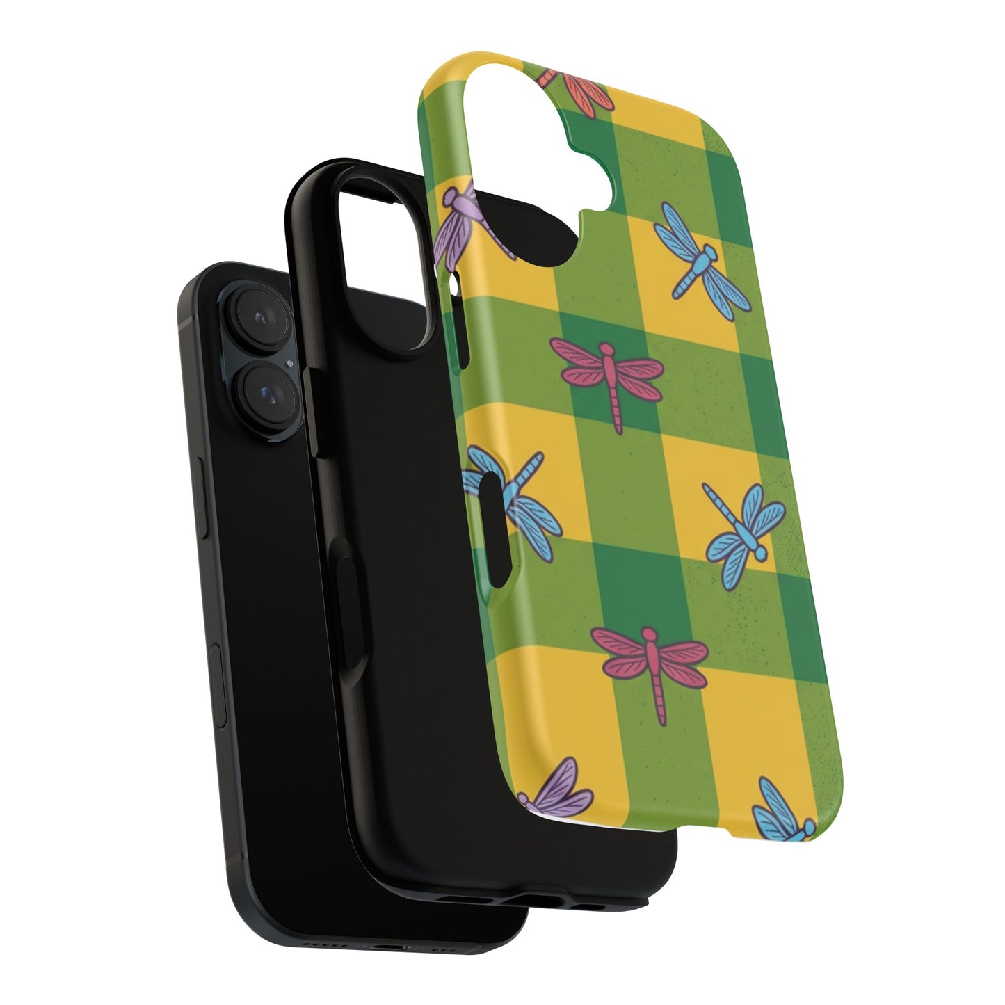 Dragonfly Check Phone Case — Colorful Plaid Protective Tough Case