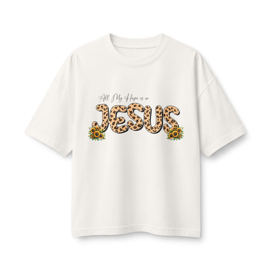 Women’s Tee — All My Hopes Are in Jesus Leopard Print with Sunflowers
