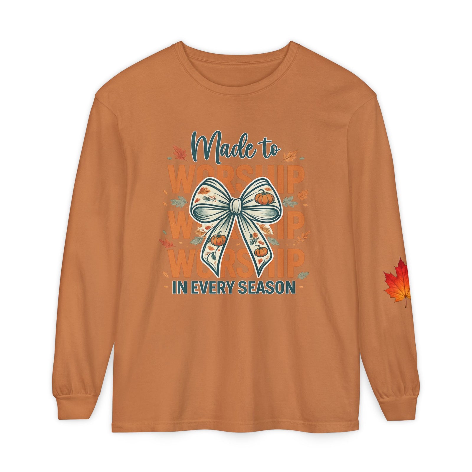Long Sleeve Tee — "Made to Worship in Every Season" Fall Faith Shirt