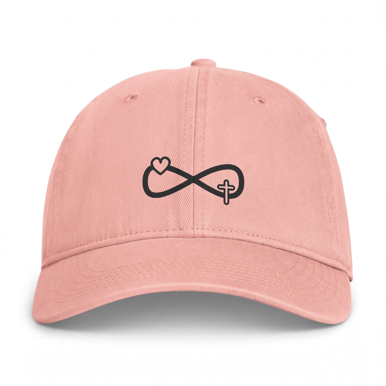 Infinity Heart & Cross Embroidered Cap — Coastal Washed Baseball Hat