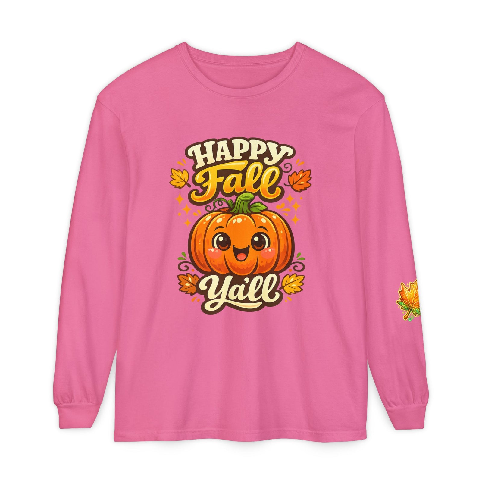 Happy Fall Y'all Long Sleeve Tee — Cute Pumpkin Autumn Shirt