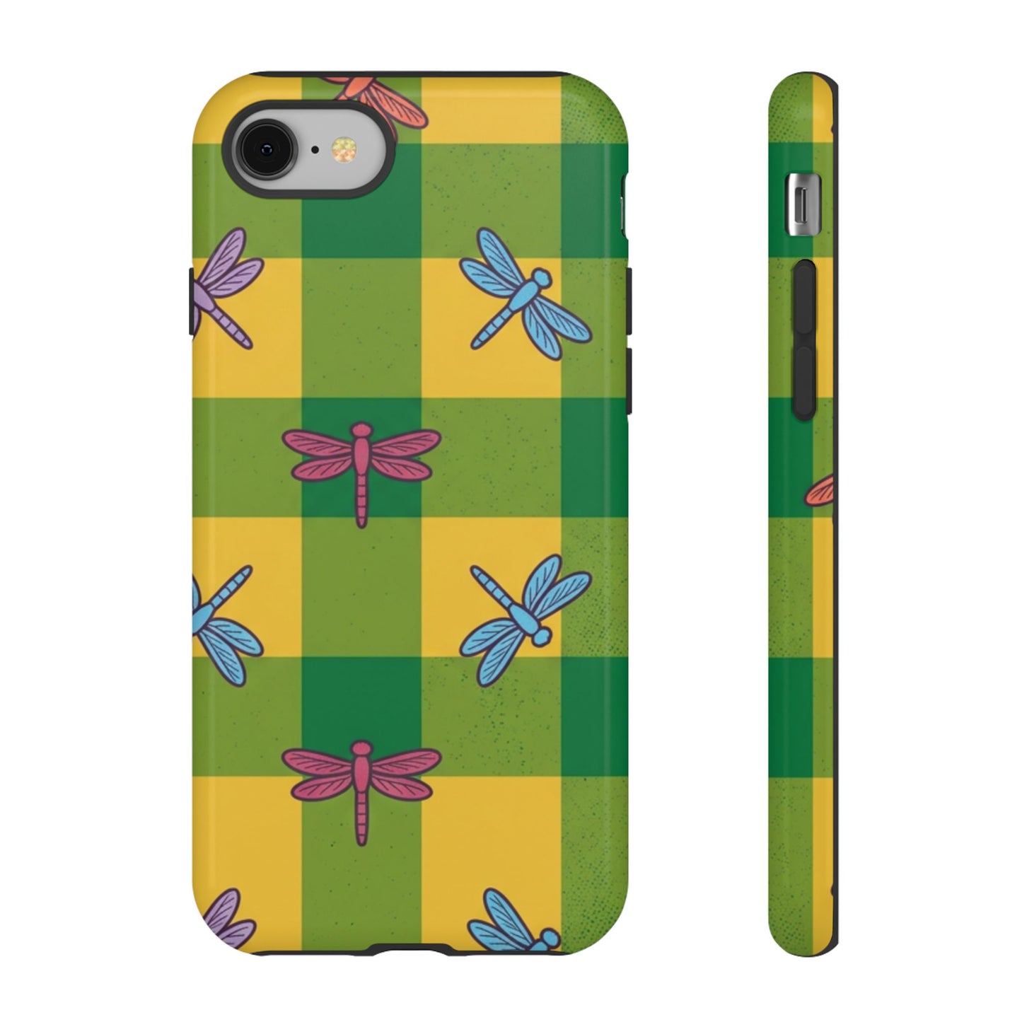 Dragonfly Check Phone Case — Colorful Plaid Protective Tough Case