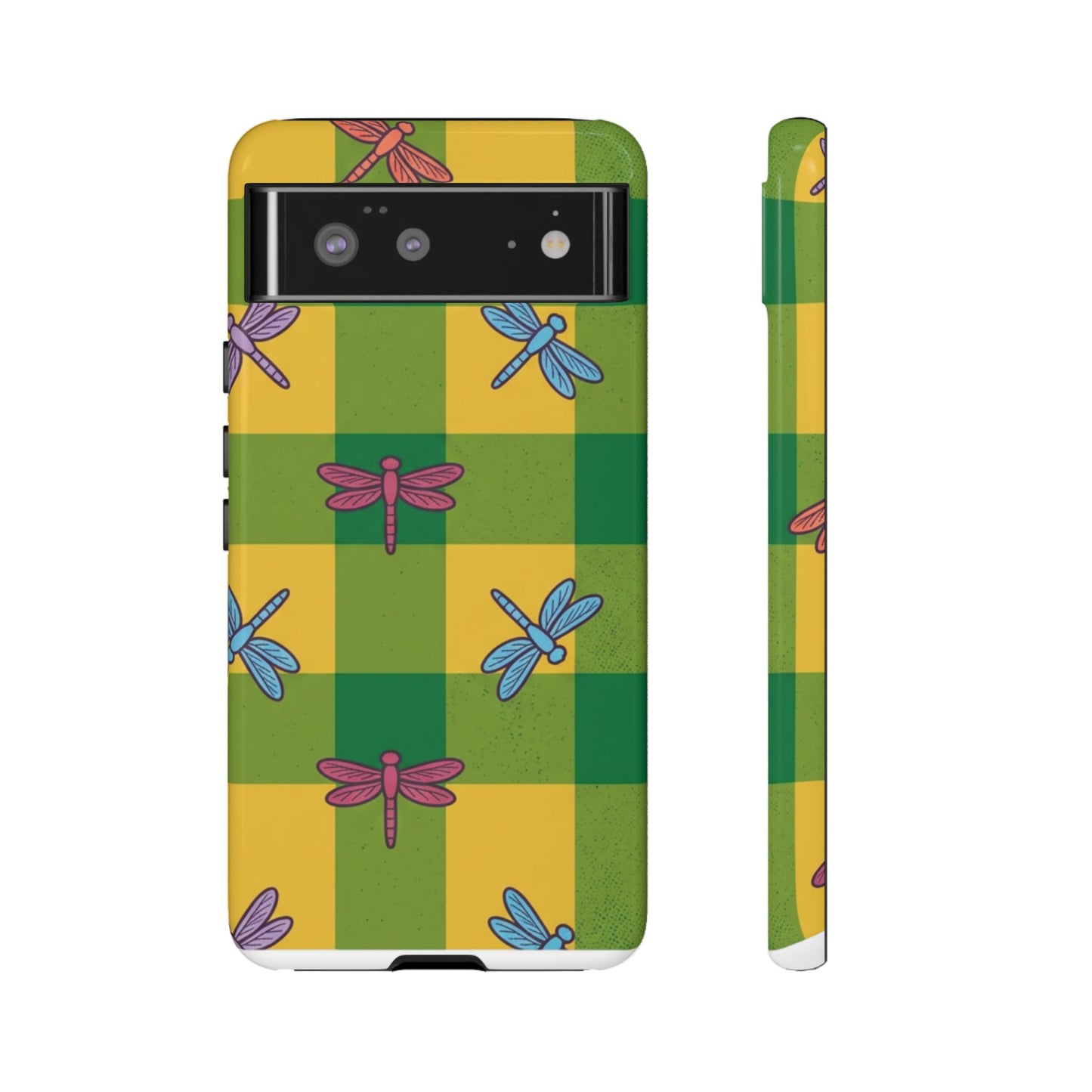 Dragonfly Check Phone Case — Colorful Plaid Protective Tough Case